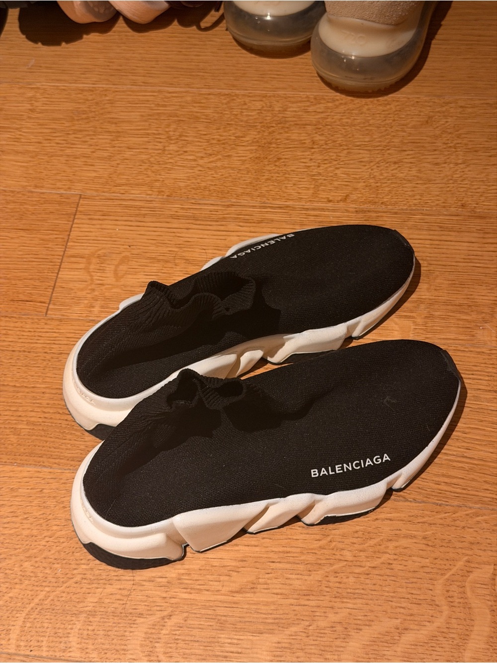 Balenciaga Black Slip-On Knit Sneakers with White Sole